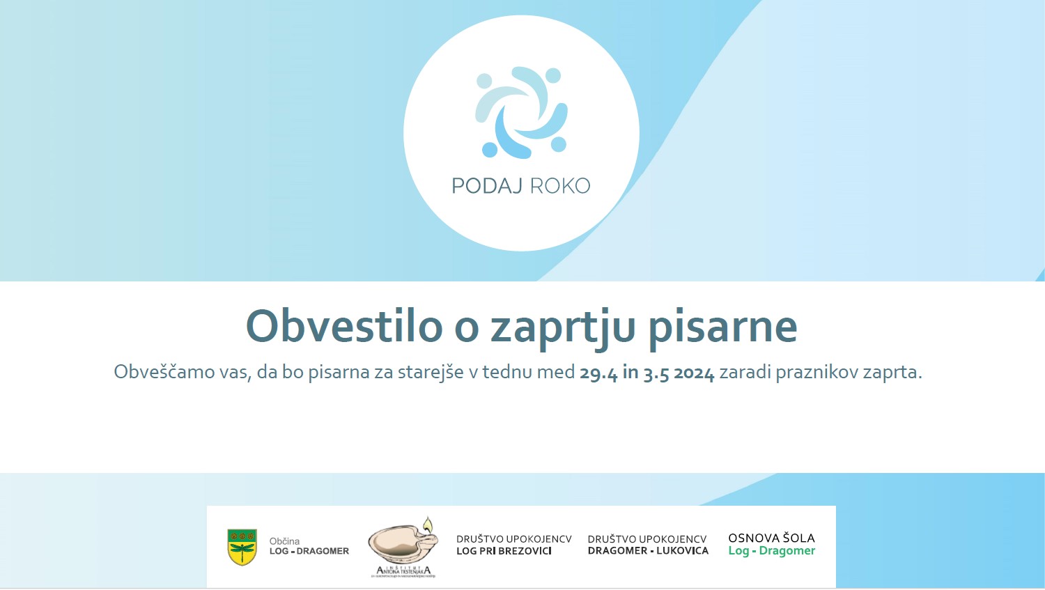 obvestilo o zaprtju pisarne